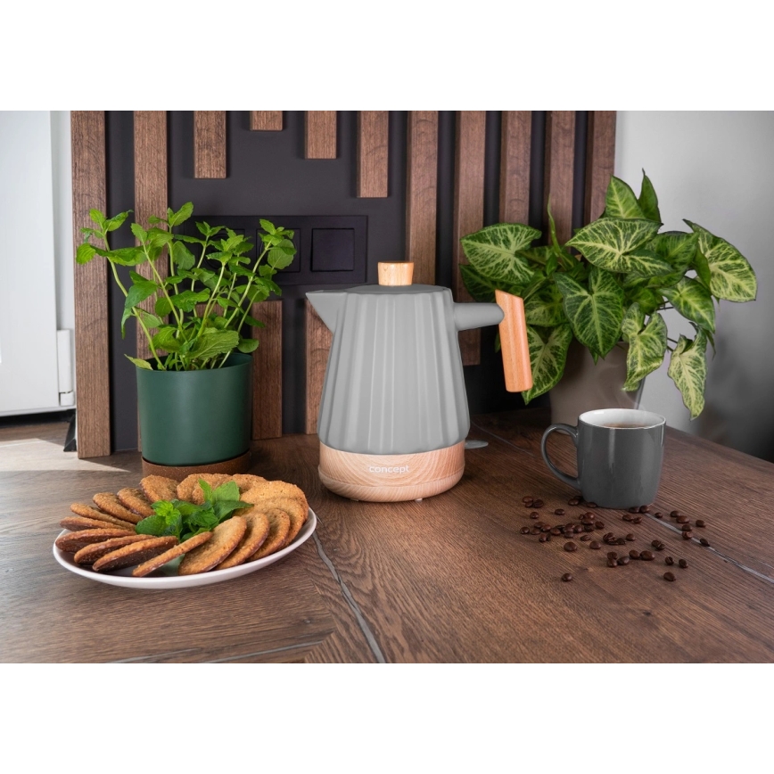 Concept RK0092 - Rýchlovarná kanvica 1,5 l 1500W/230V tmavošedá/drevený dekor/keramika
