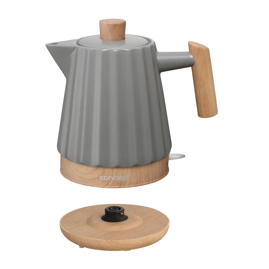 Concept RK0092 - Rýchlovarná kanvica 1,5 l 1500W/230V tmavošedá/drevený dekor/keramika