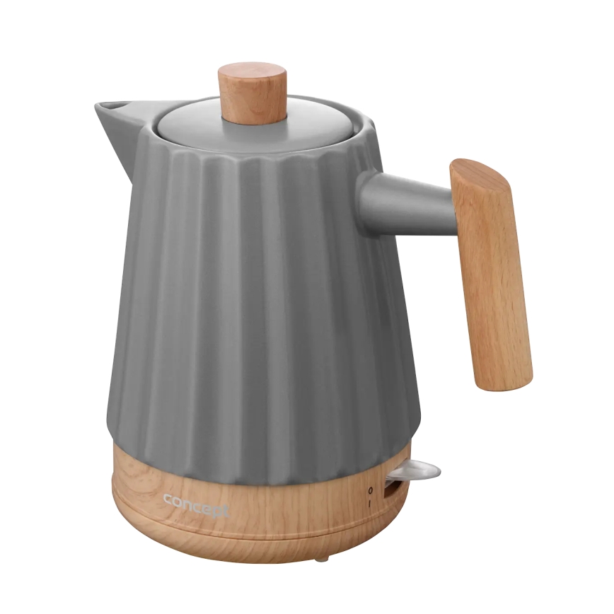 Concept RK0092 - Rýchlovarná kanvica 1,5 l 1500W/230V tmavošedá/drevený dekor/keramika