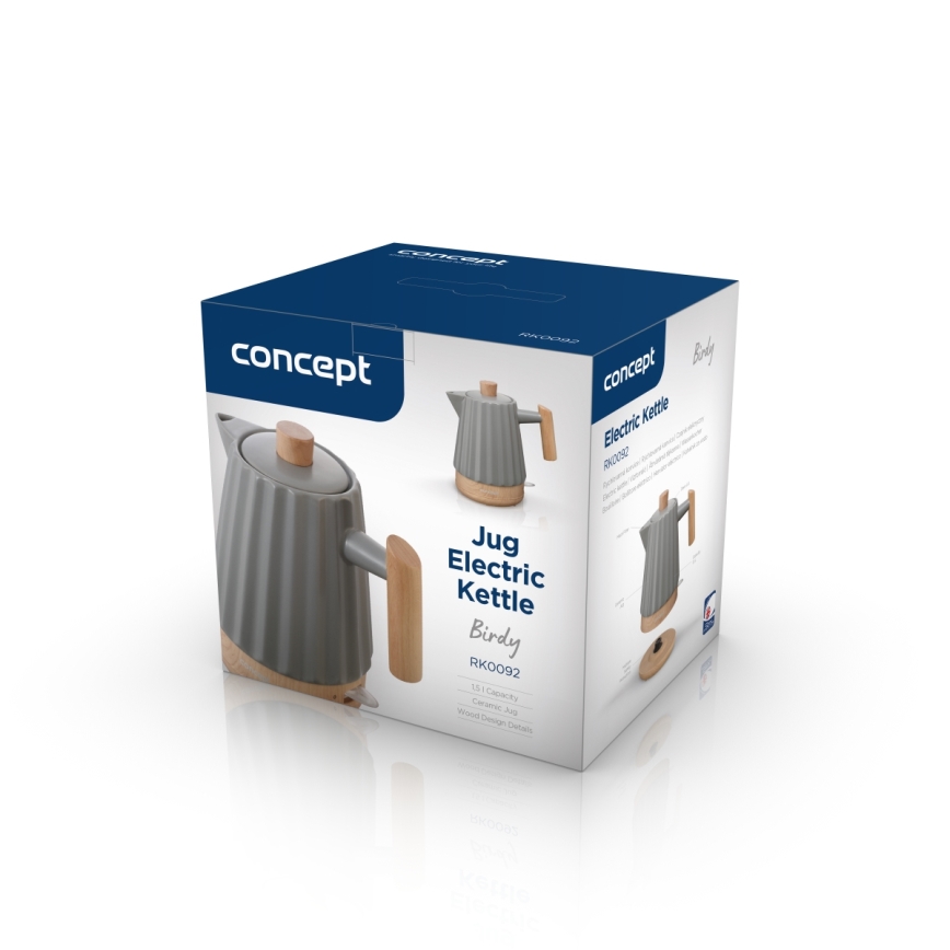 Concept RK0092 - Rýchlovarná kanvica 1,5 l 1500W/230V tmavošedá/drevený dekor/keramika