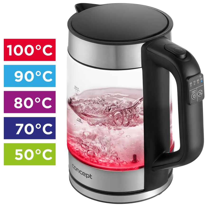 Concept RK4067 - Rýchlovarná kanvica s reguláciou teploty 1,7 l 2200W/230V nerezová