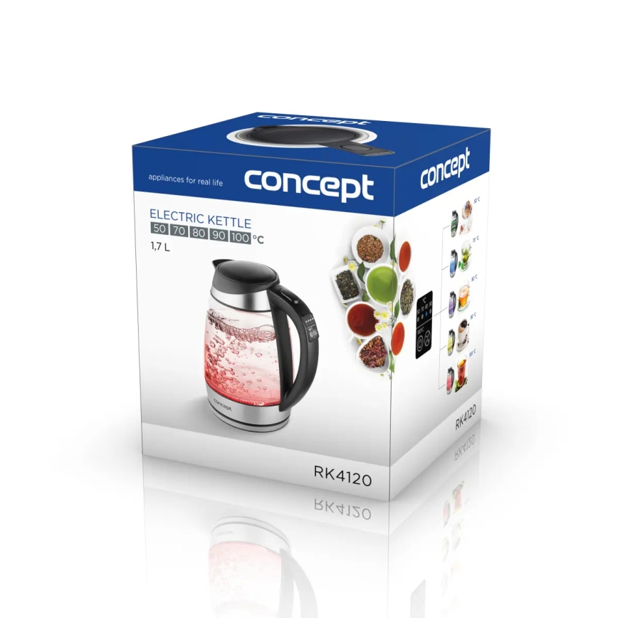 Concept RK4120 - Rýchlovarná kanvica s reguláciou teploty, 1,7 l, 2200 W/230 V, nerezové prevedenie