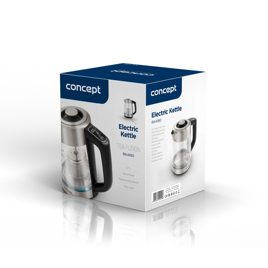 Concept RK4190 - Rýchlovarná kanvica s reguláciou teploty a filtrom, 1,7 l, 2200 W/230 V, nerezové prevedenie