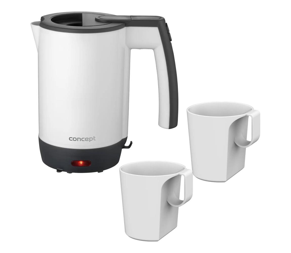 Concept RK7030-Cestovná rýchlovarná kanvica 0,5 l 1080W/230V sivá/biela + 2 šálky rk7030