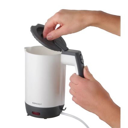 Concept RK7030 - Cestovná rýchlovarná kanvica 0,5 l, 1080 W/230 V, sivá/biela + 2 šálky