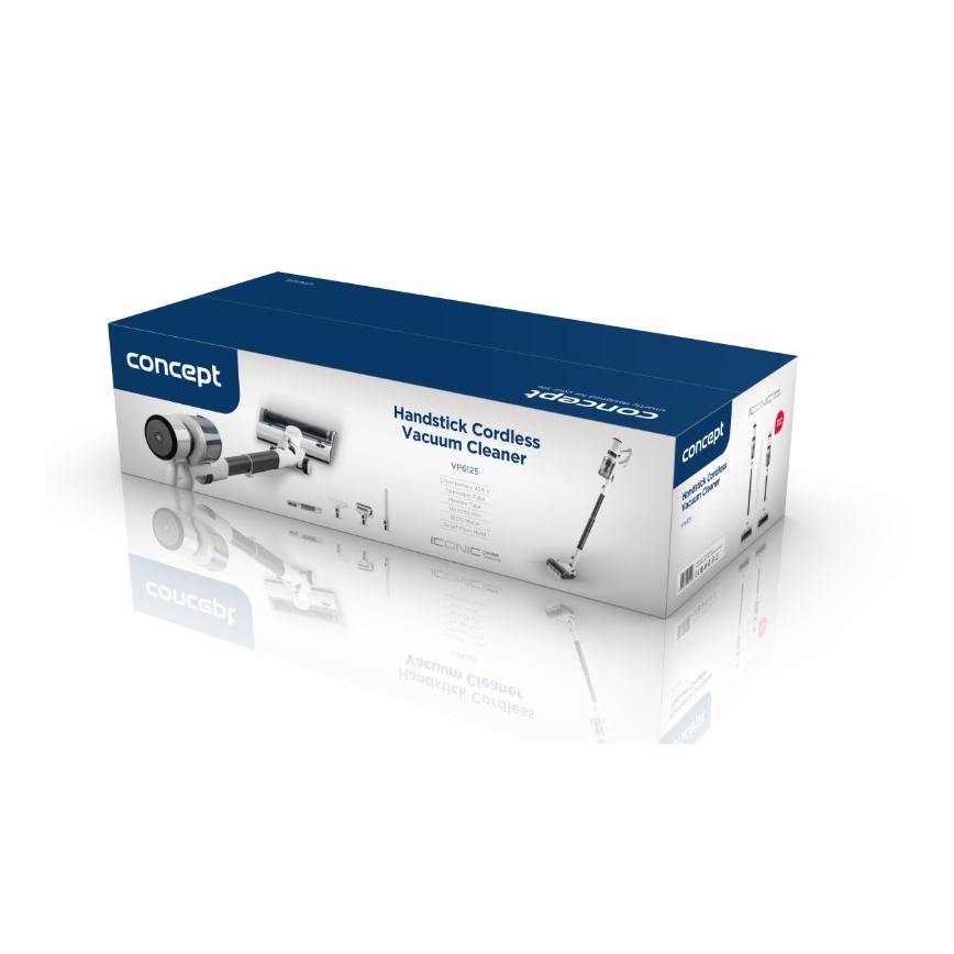 Concept VP6125 - tyčový a ručný vysávač 2 v 1 ICONIC Comfort Telescope, 400 W / 29,6 V, 2000 mAh, biely