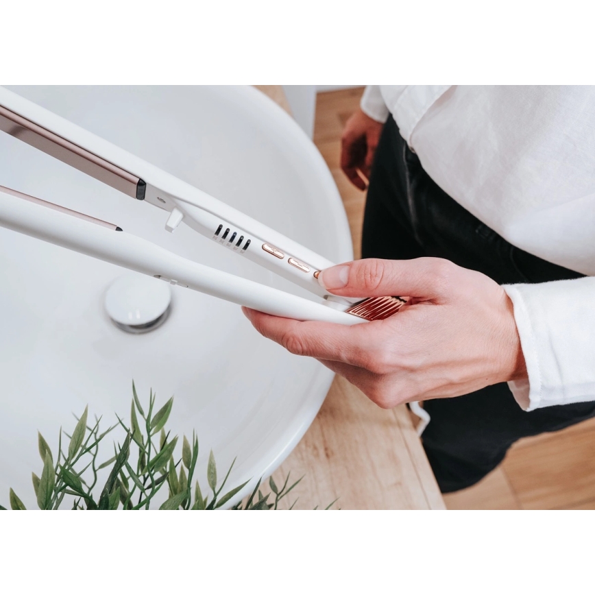 Concept VZ2110 - Žehlička na vlasy GLAM STYLE 48W/230V biela/ružovo-zlatá