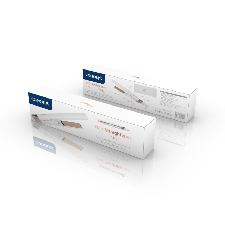 Concept VZ2110 - Žehlička na vlasy GLAM STYLE 48W/230V biela/ružovo-zlatá