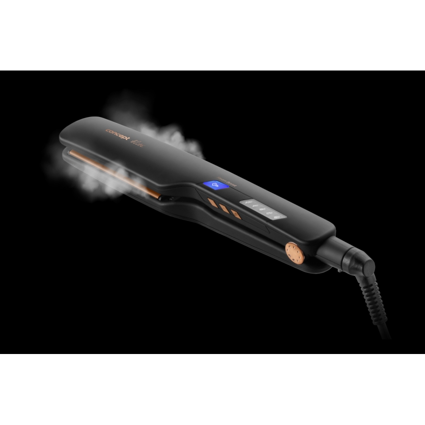 Concept VZ6010 - Parná žehlička na vlasy s LED displejom ELITE STEAM BOOST 54W/230V čierna