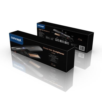 Concept VZ6010 - Parná žehlička na vlasy s LED displejom ELITE STEAM BOOST 54W/230V čierna