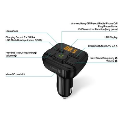 CONNECT IT CCC-8600-BK - FM vysielač do auta s funkciou handsfree čierna