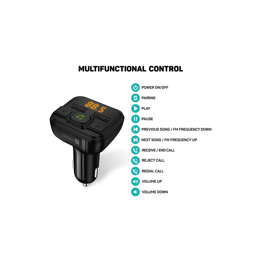CONNECT IT CCC-8600-BK - FM vysielač do auta s funkciou handsfree čierna