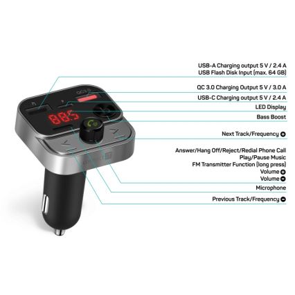 CONNECT IT CCC-8900-AN - FM vysielač do auta s funkciou handsfree čierna/strieborná