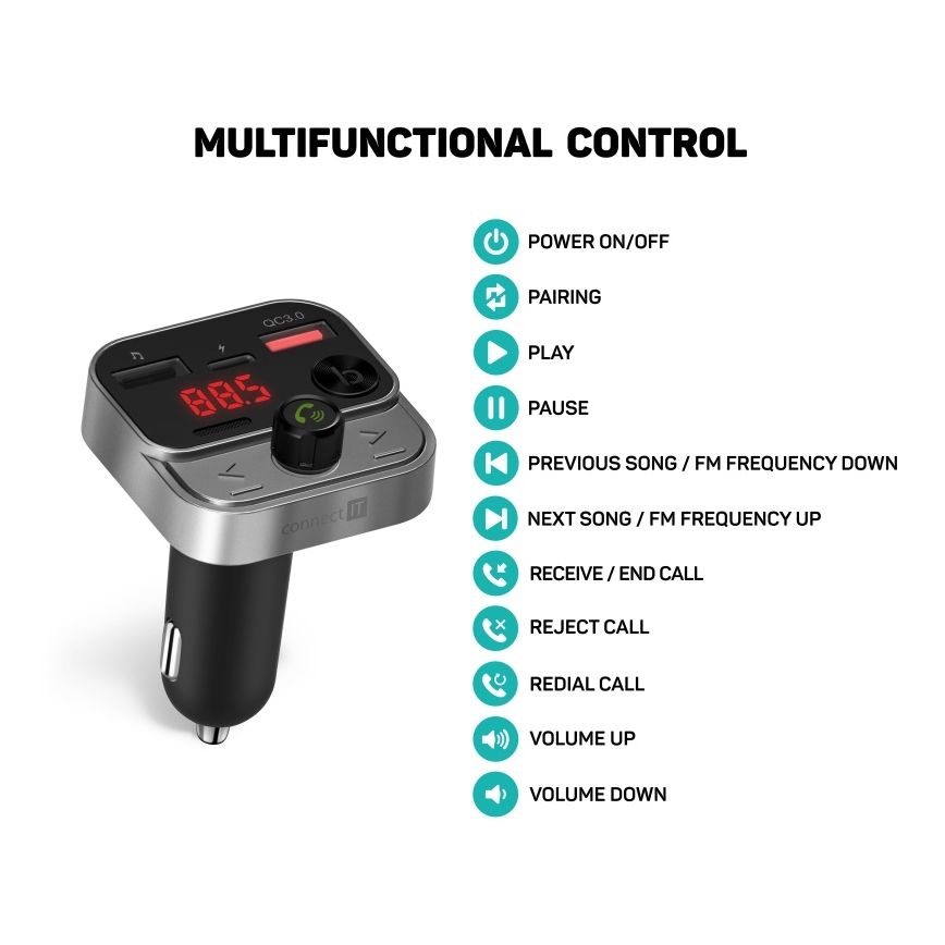 CONNECT IT CCC-8900-AN - FM vysielač do auta s funkciou handsfree čierna/strieborná