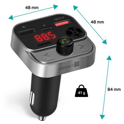CONNECT IT CCC-8900-AN - FM vysielač do auta s funkciou handsfree čierna/strieborná