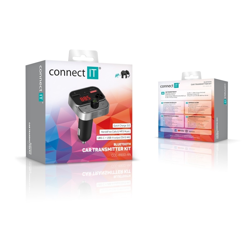CONNECT IT CCC-8900-AN - FM vysielač do auta s funkciou handsfree čierna/strieborná