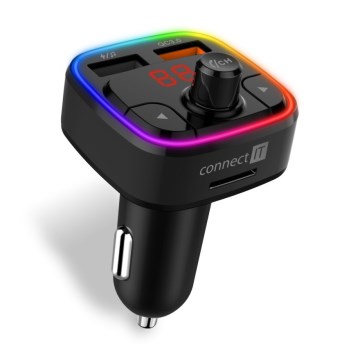CONNECT IT CCC-9090-BK - LED RGB FM vysielač do auta s funkciou handsfree čierna