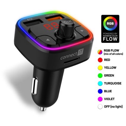 CONNECT IT CCC-9090-BK - LED RGB FM vysielač do auta s funkciou handsfree čierna