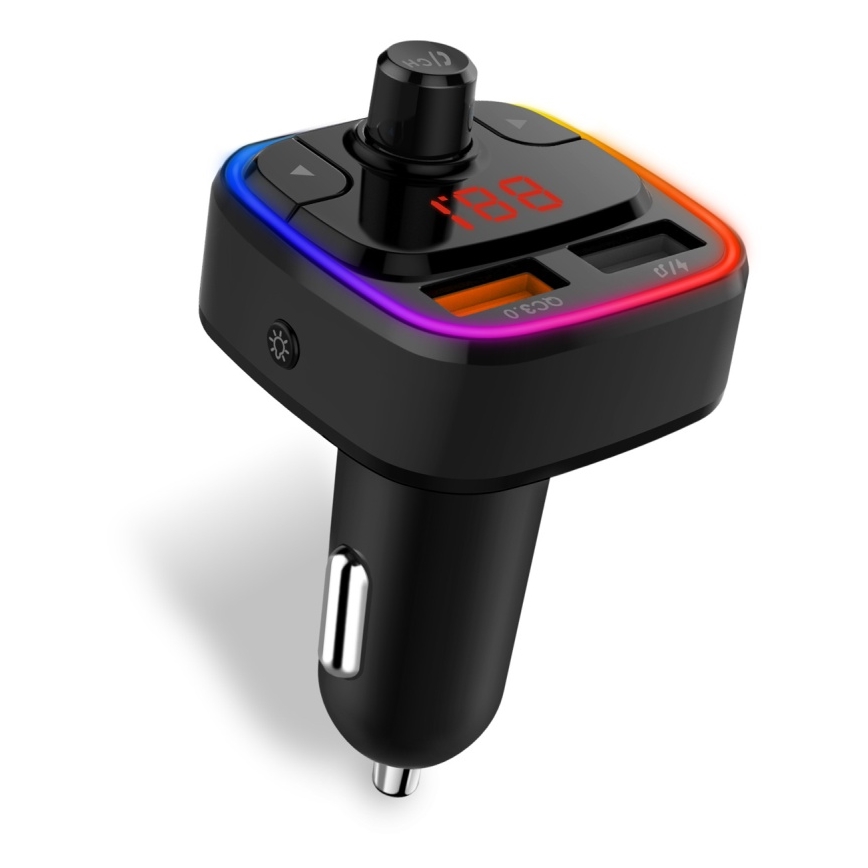CONNECT IT CCC-9090-BK - LED RGB FM vysielač do auta s funkciou handsfree čierna