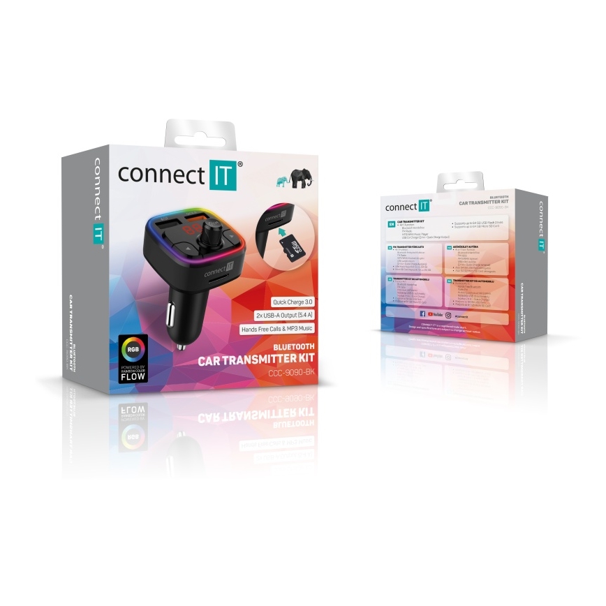 CONNECT IT CCC-9090-BK - LED RGB FM vysielač do auta s funkciou handsfree čierna