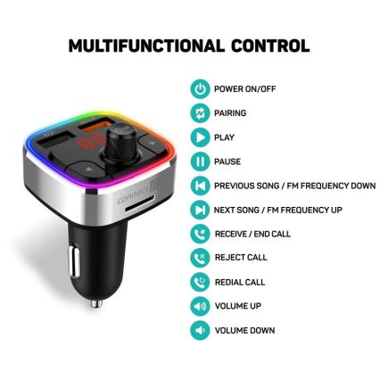 CONNECT IT CCC-9090-SL - LED RGB FM vysielač do auta s funkciou handsfree čierna/strieborná