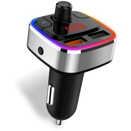 CONNECT IT CCC-9090-SL - LED RGB FM vysielač do auta s funkciou handsfree čierna/strieborná