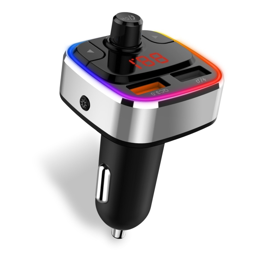 CONNECT IT CCC-9090-SL - LED RGB FM vysielač do auta s funkciou handsfree čierna/strieborná