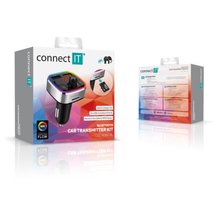 CONNECT IT CCC-9090-SL - LED RGB FM vysielač do auta s funkciou handsfree čierna/strieborná