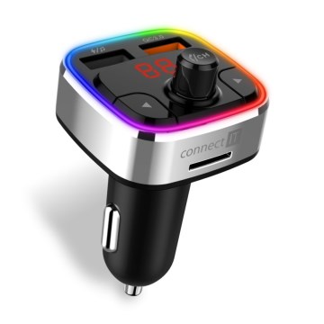 CONNECT IT CCC-9090-SL - LED RGB FM vysielač do auta s funkciou handsfree čierna/strieborná