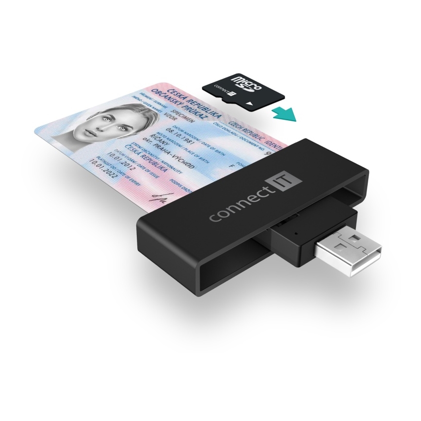 CONNECT IT CFF-3000-BK - Čítačka eObčaniek a čipových kariet 5V