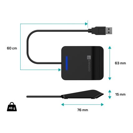 CONNECT IT CFF-3050-BK - Čítačka eObčaniek a čipových kariet 5V