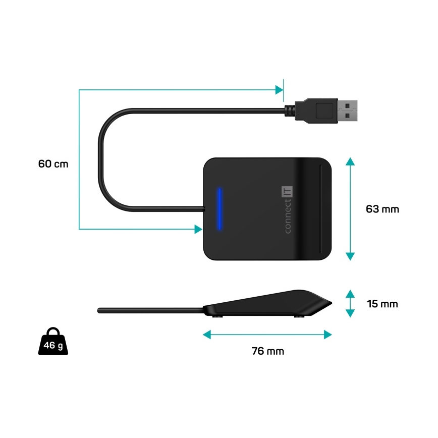 CONNECT IT CFF-3050-BK - Čítačka eObčaniek a čipových kariet 5V