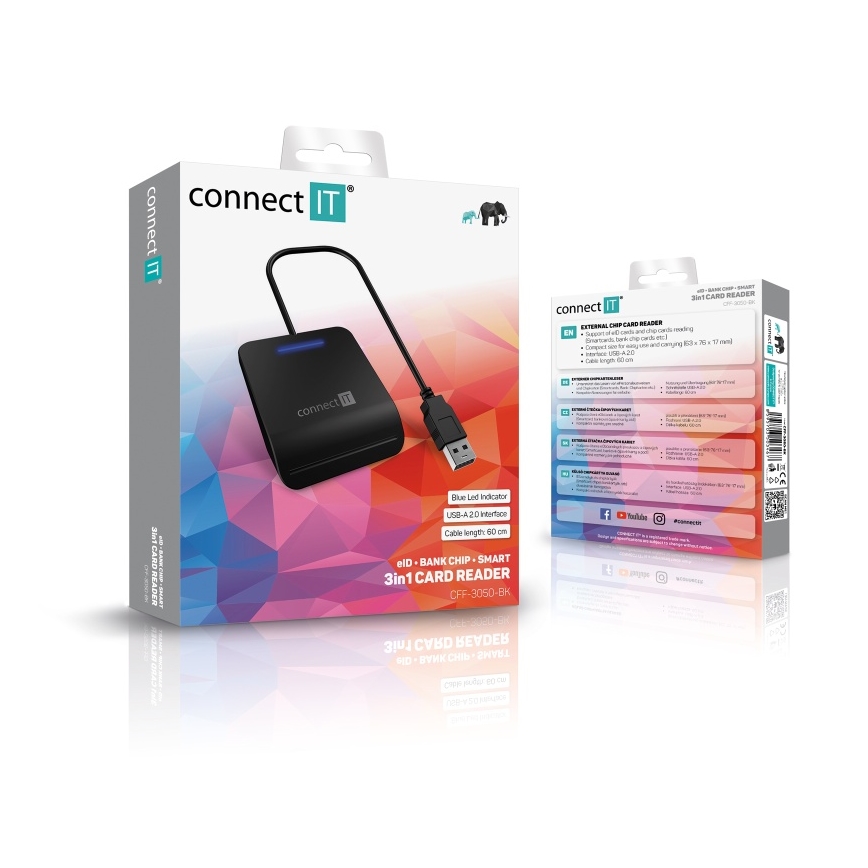 CONNECT IT CFF-3050-BK - Čítačka eObčaniek a čipových kariet 5V