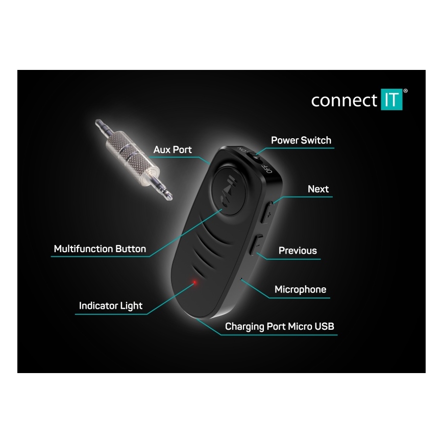 CONNECT IT CFF-4050-BK - Bluetooth audio prijímač AUX 110 mAh