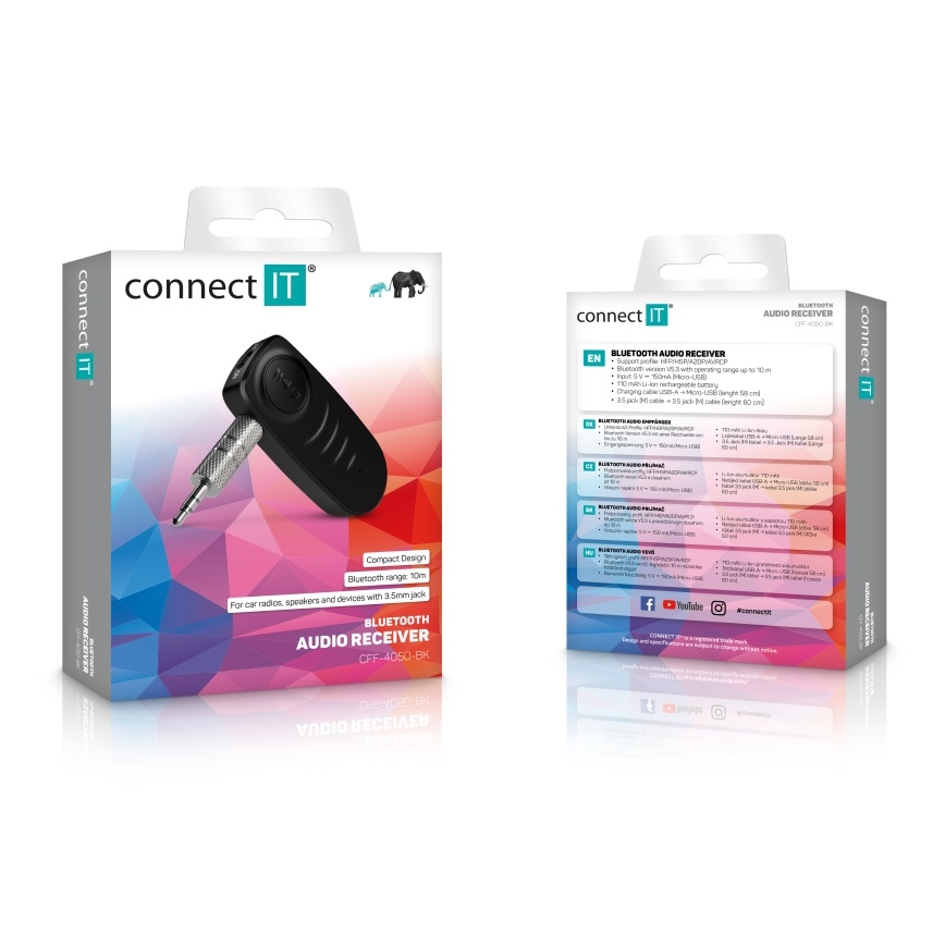 CONNECT IT CFF-4050-BK - Bluetooth audio prijímač AUX 110 mAh