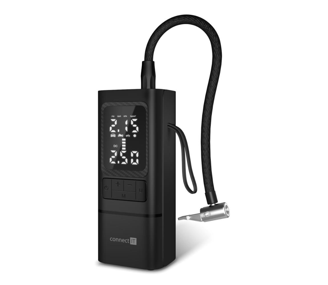 CONNECT IT CFF-4500-BK - Digitálny kapesný kompresor AirFlow 80W/6000 mAh čierna CFF-4500-BK