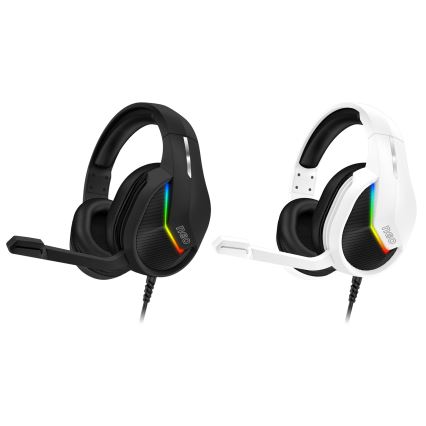 CONNECT IT CHP-3595-WH - LED RGB Herné káblové slúchadlá s mikrofónom biela/čierna