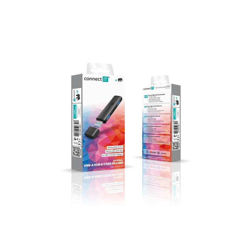 CONNECT IT CHU-4060-AN - USB-A hub s čítačkou pamäťových kariet 4v1