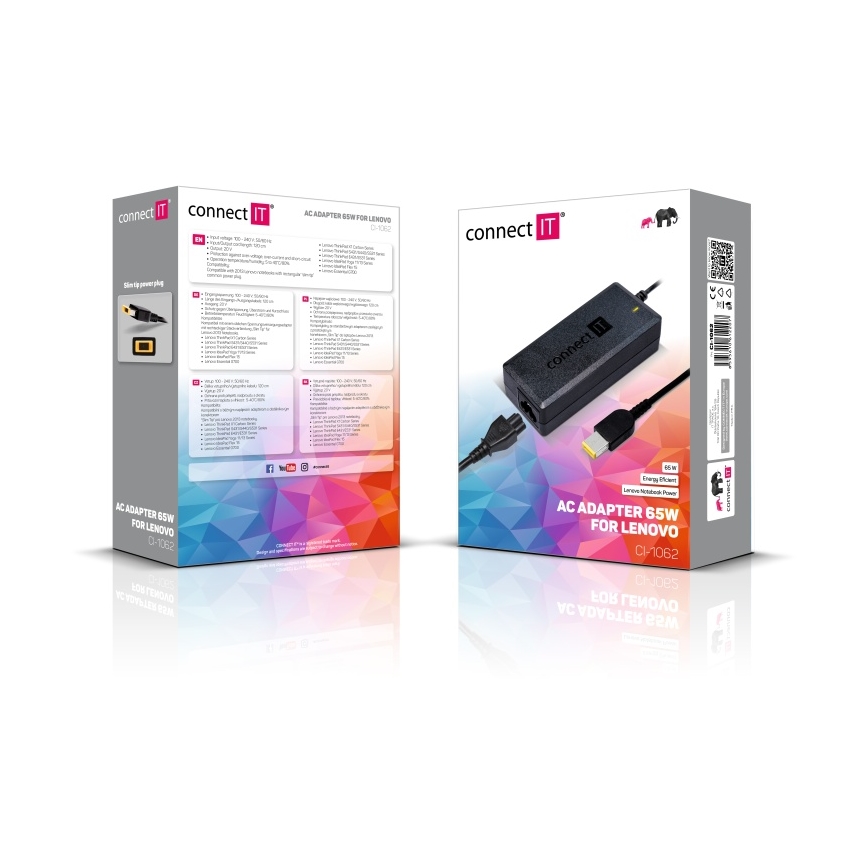 CONNECT IT CI-1062 - Napájací adaptér pre notebooky Lenovo 65W