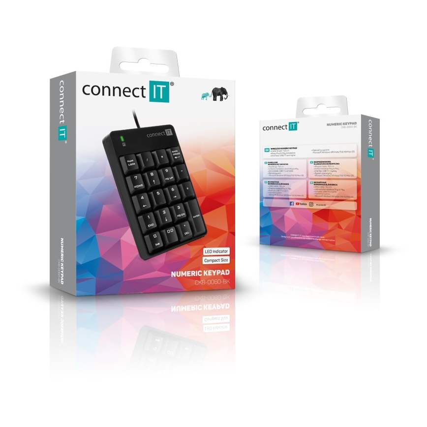 CONNECT IT CKB-0060-BK - Káblová numerická klávesnica čierna