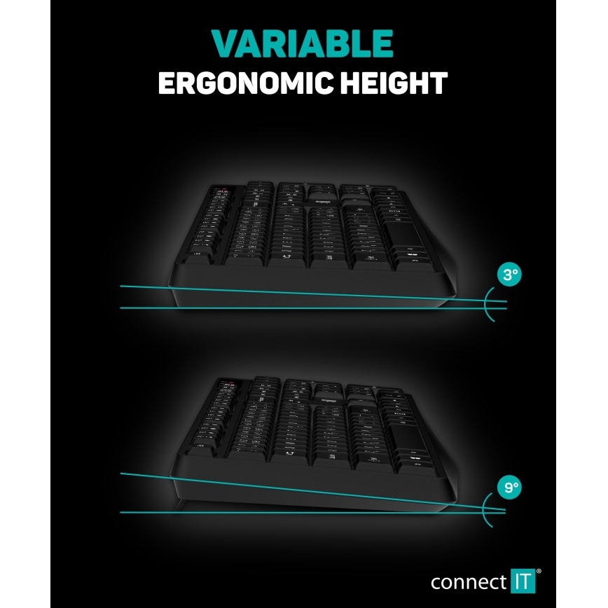 CONNECT IT CKM-4500-CS - Bezdrôtová klávesnica a myš 1000 DPI s CZ/SK lokalizáciou 1xAAA + 1xAA čierna