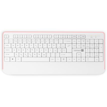 CONNECT IT CKM-7801-CS - Bezdrôtová klávesnica a myš 1200 DPI s CZ/SK lokalizáciou 1xAAA + 1xAA biela/ružová