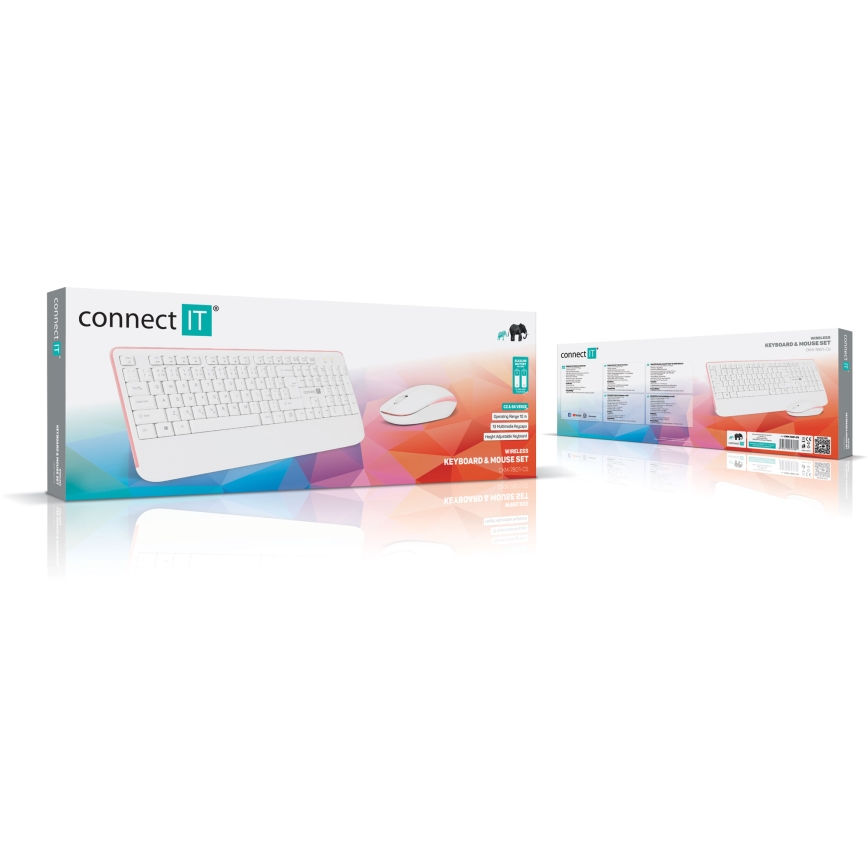 CONNECT IT CKM-7801-CS - Bezdrôtová klávesnica a myš 1200 DPI s CZ/SK lokalizáciou 1xAAA + 1xAA biela/ružová