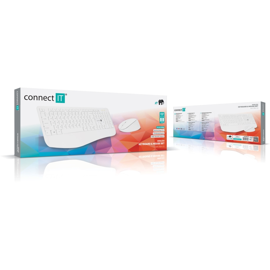 CONNECT IT CKM-7804-CS - Bezdrôtová klávesnica a myš 1200 DPI s CZ/SK lokalizáciou 1xAAA + 1xAA biela