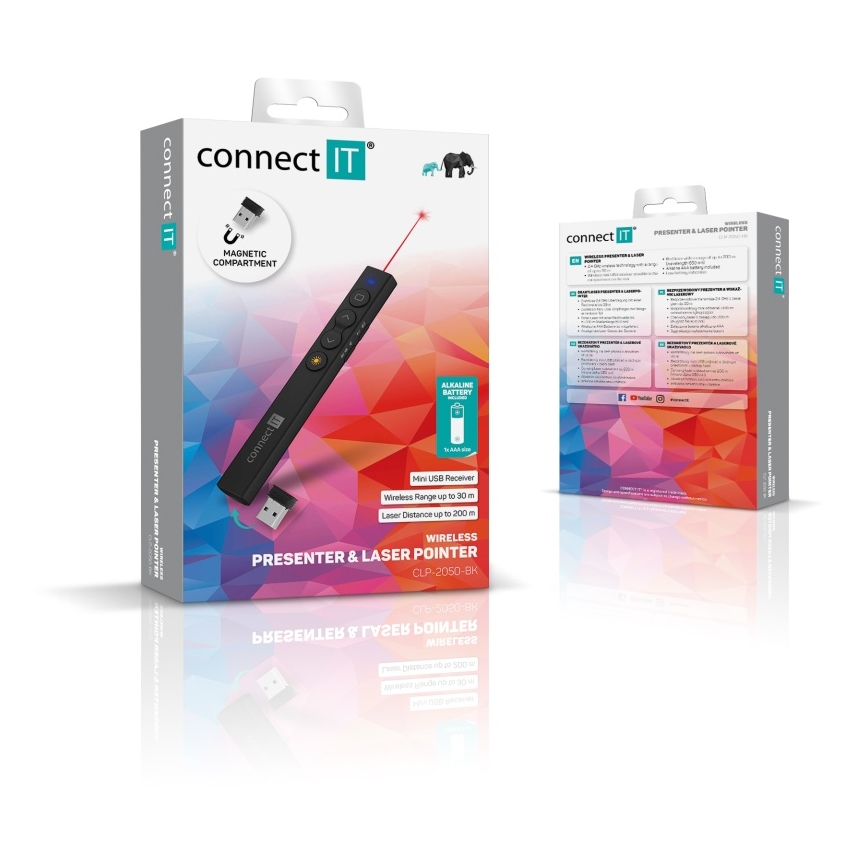 CONNECT IT CLP-2050-BK - Bezdrôtový prezentér s laserovým ukazovadlom 1xAAA