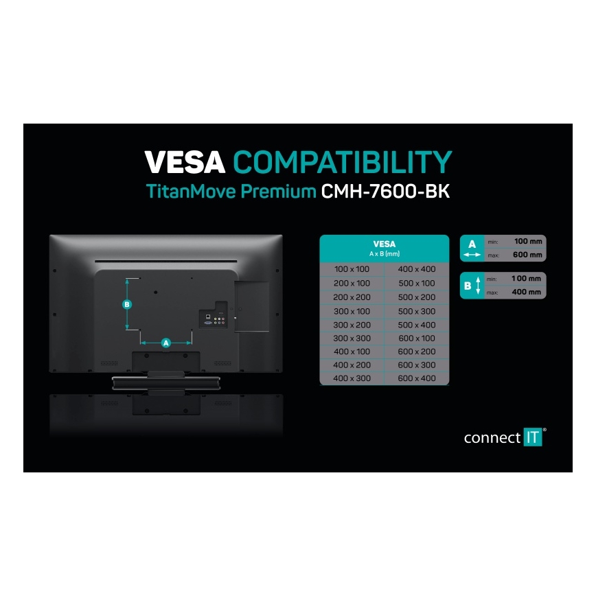 CONNECT IT CMH-7600-BK - Nástenný držiak pre TV 32-70” čierna