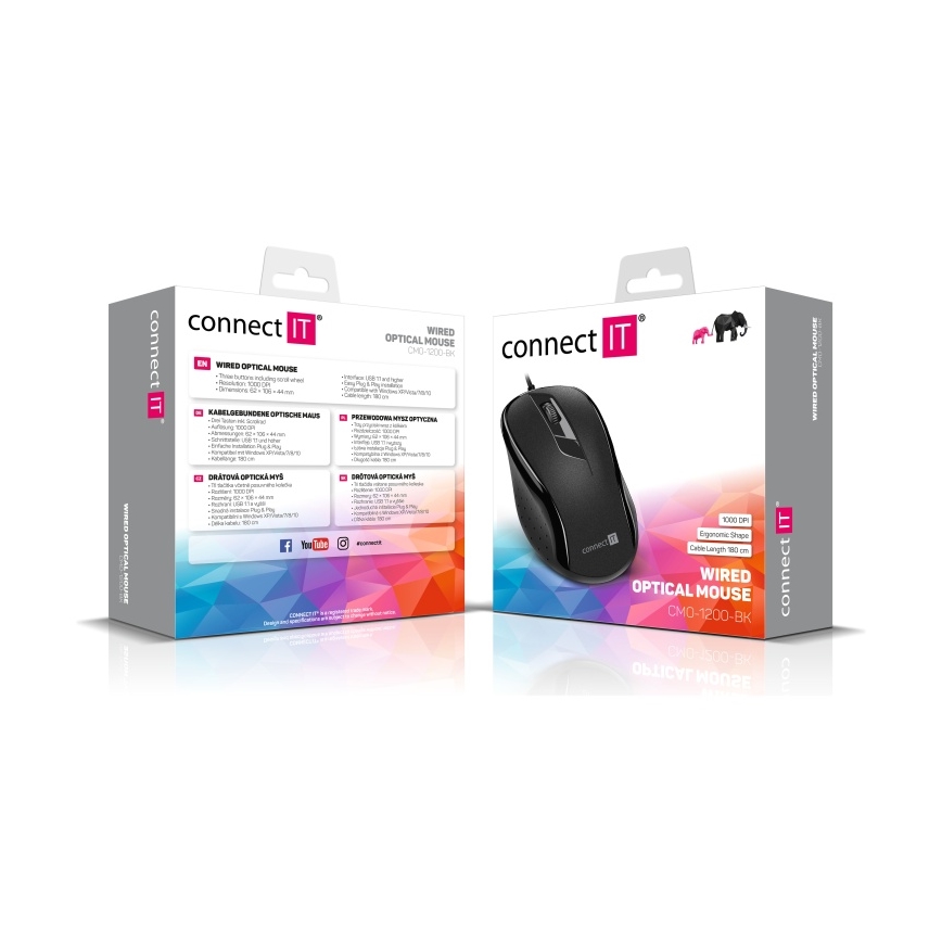 CONNECT IT CMO-1200-BK - Káblová myš 1000 DPI čierna