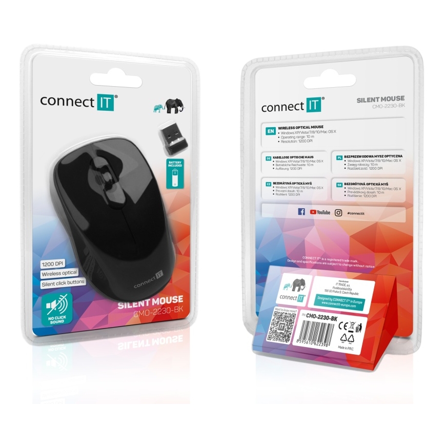 CONNECT IT CMO-2230-BK - Bezdrôtová tichá myš MUTE 1200 DPI 1xAA čierna