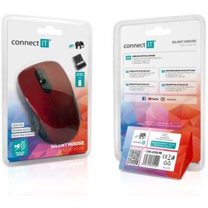 CONNECT IT CMO-2230-RD - Bezdrôtová tichá myš MUTE 1200 DPI 1xAA čierna/červená
