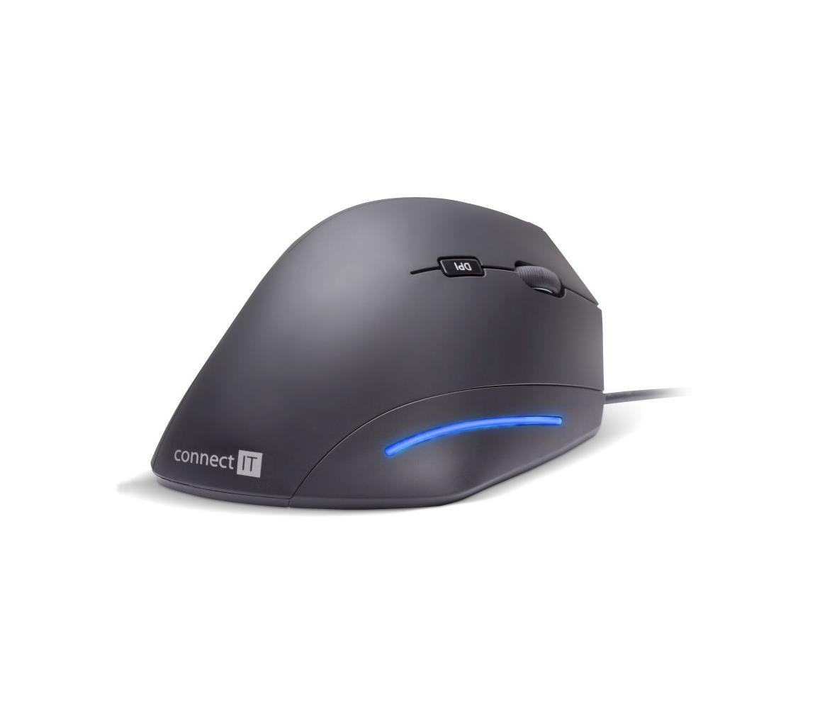 CONNECT IT CMO-2500-BK - Ergonomická drôtová myš Verti Wire 1000/1600 DPI čierna CMO-2500-BK